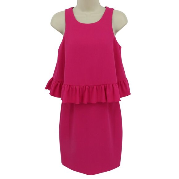 Trina Turk Women 0 Kayleen Classic Crepe Dress Solid Pink Ruffle Hem Cross Back - Picture 1 of 12